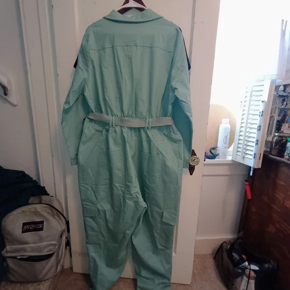 Mint Green Jumpsuit with Belt - Picture 3 of 3